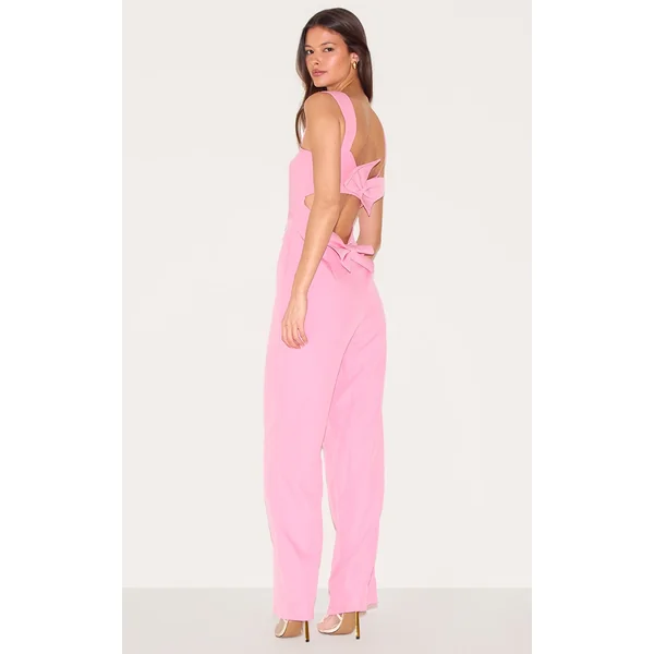 Pink Woven Cut Out Bow Detail Jumpsuit