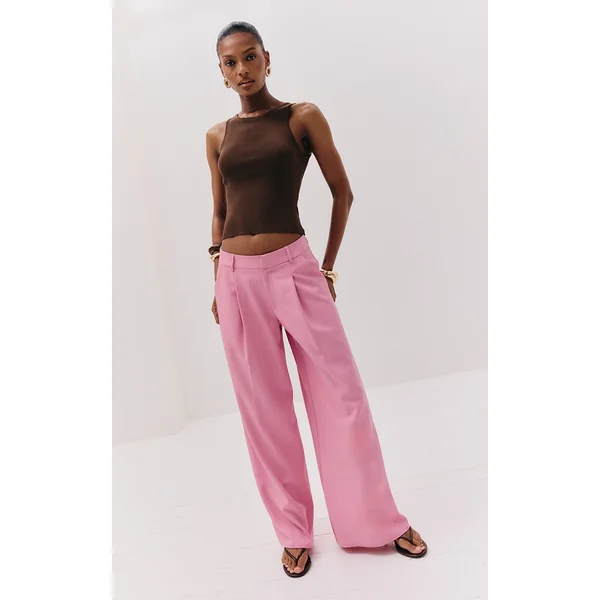 Pink Woven Double Pleat Wide Leg Pant