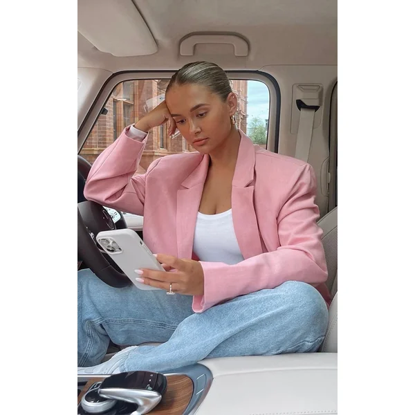 Pink Woven Oversized Curved Hem Boxy Blazer