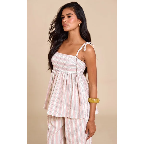 Pink Woven Textured Striped Floaty Top