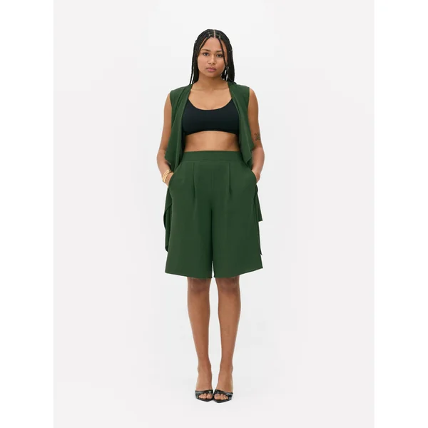 Pleated Bermuda Shorts - Dark Green