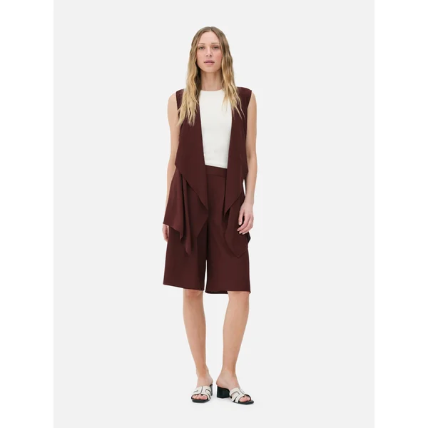 Pleated Bermuda Shorts - Dark Red
