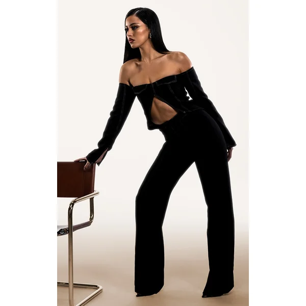 PLT Label Black Contrast Stitch Tailored Pants