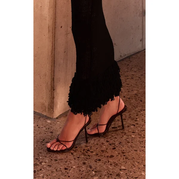 PLT Label Black Strappy Tie Thong Heel