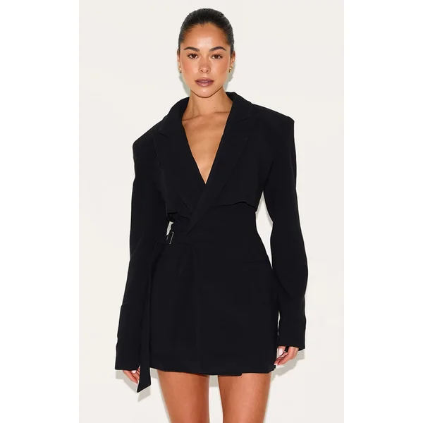 PLT Label Black Tie Side Blazer Dress
