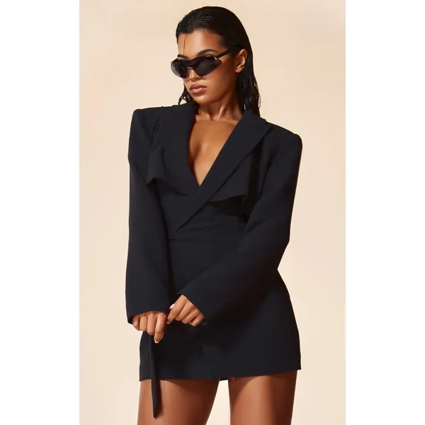 PLT Label Black Tie Side Detail Blazer Dress
