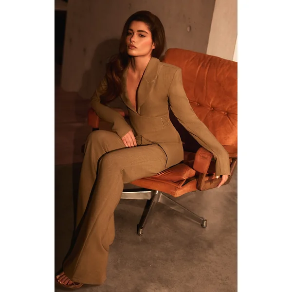 PLT Label Dark Sage Tailored Cinched Waist Blazer