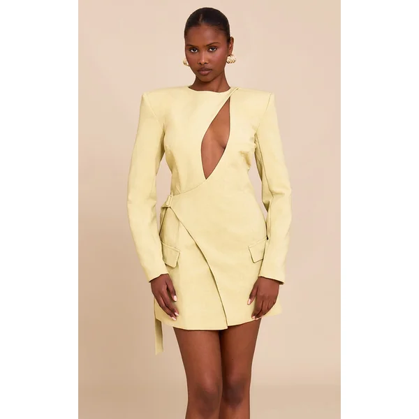 PLT Label Green Tailored Asymmetrical Cut Out Blazer Dress