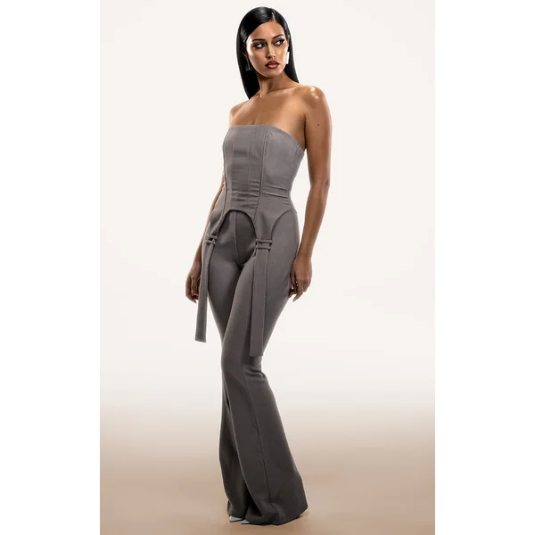 PLT Label Light Grey Corset Strap Detail Jumpsuit