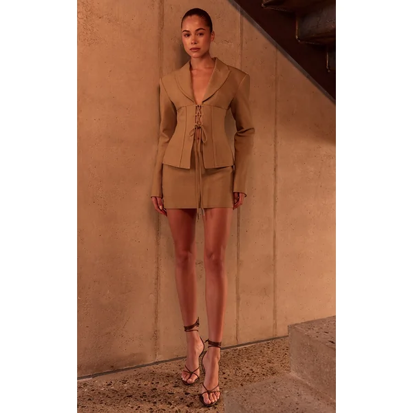 PLT Label Light Tobacco Tailored Micro Mini Skirt