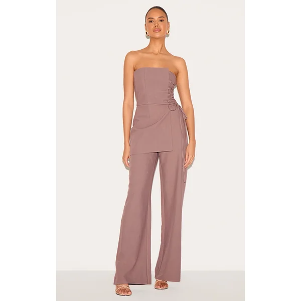 PLT Label Mushroom Overlay Panel Laced Up Tailored Jumpsuit