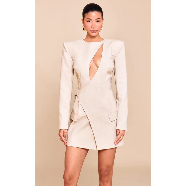 PLT Label Natural Tailored Asymmetrical Cut Out Blazer Dress