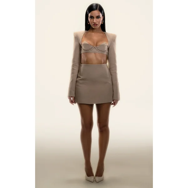 PLT Label Oatmeal Tailored A-line Mini Skirt