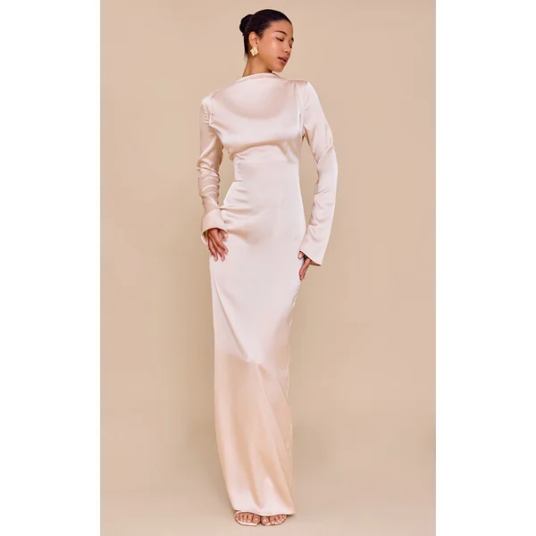PLT Label Oyster Satin Cowl Back Maxi Dress