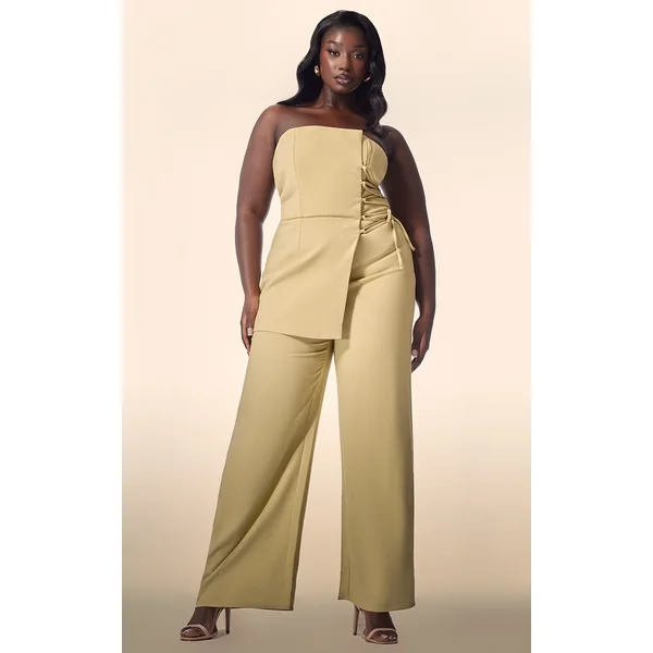 PLT Label Plus Chartreuse Overlay Panel Lace Up Tailored Jumpsuit