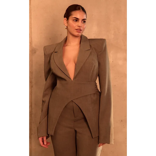 PLT Label Plus Dark Sage Tailored Cinched Waist Blazer