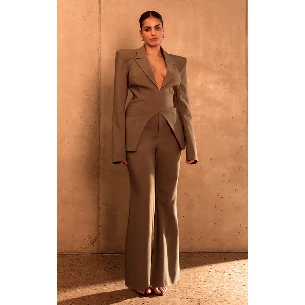 PLT Label Plus Dark Sage Tailored Flared Leg Pants