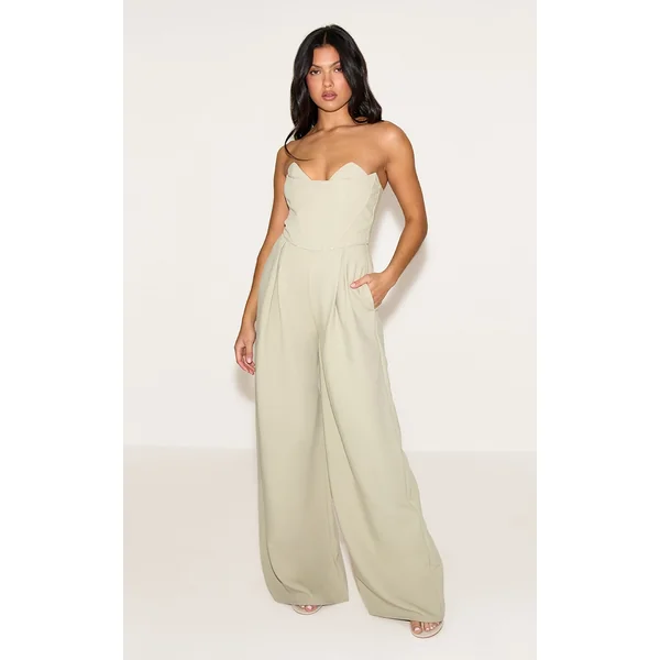 PLT Label Sage Corset Bust Detail Wide Leg Tailored Jumpsuit