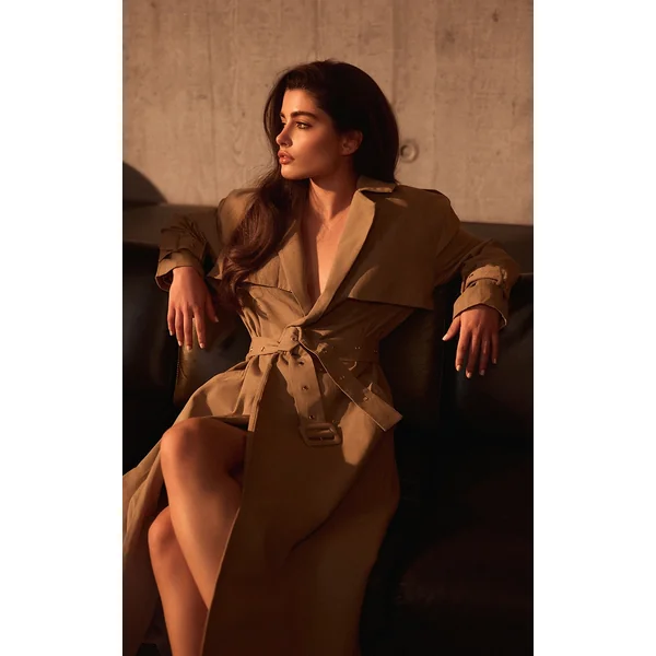 PLT Label Taupe Belt Detail Shoulder Pad Trench Coat