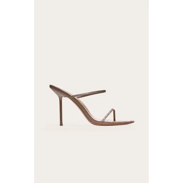 PLT Label Taupe Croc Faux Leather Barely There Point Toe High Heels