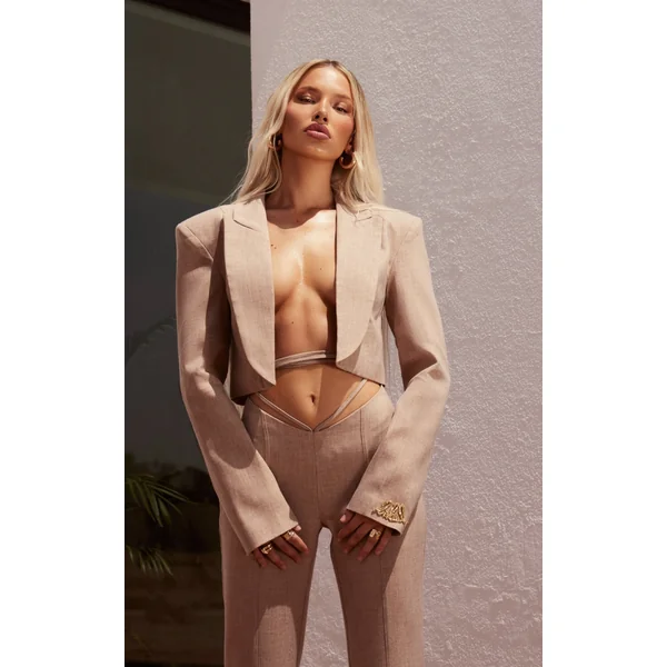 PLT Label Taupe Cropped Blazer