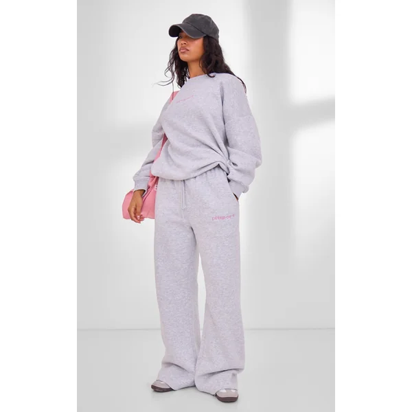 PLT SPORT Ash Grey Embroidered Drawstring Waist Wide Leg Sweatpants