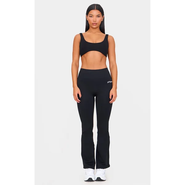PLT SPORT Black Seamless Ribbed Detail High Waist Yoga Flares