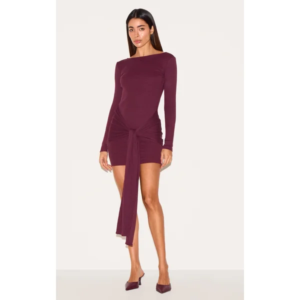 Plum Boat Neck Wrap Mini Dress
