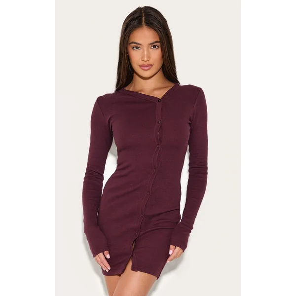 Plum Button Detail Bodycon Dress