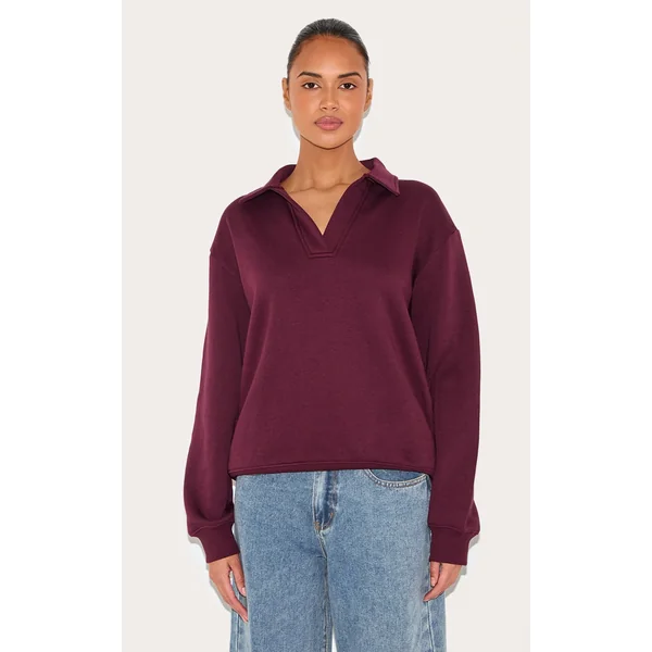 Plum Collar Detail Long Sleeve Sweatshirt