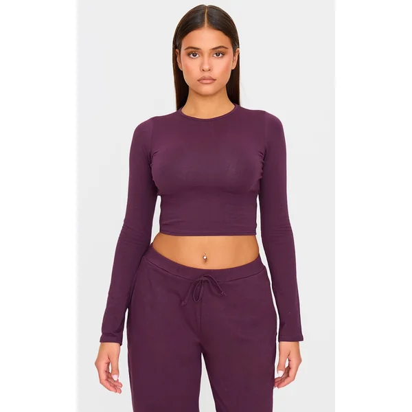 Plum Cotton Jersey Long Sleeve Top