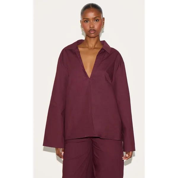 Plum Cotton Poplin Oversized Shirt
