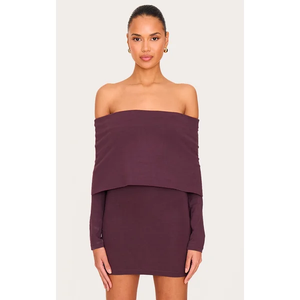 Plum Cotton Super Oversized Bardot Mini Dress