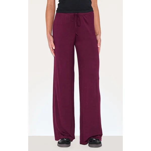 Plum Drawstring Jersey Wide Leg Pants