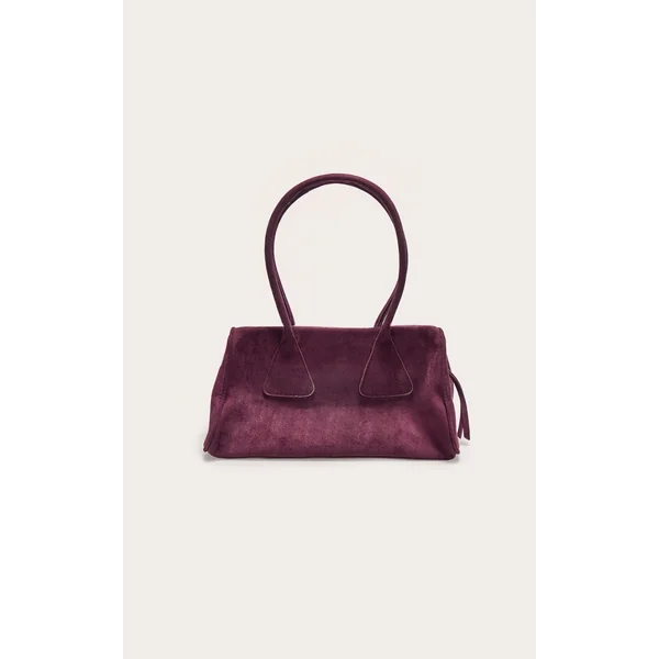 Plum Faux Suede Bowler Bag