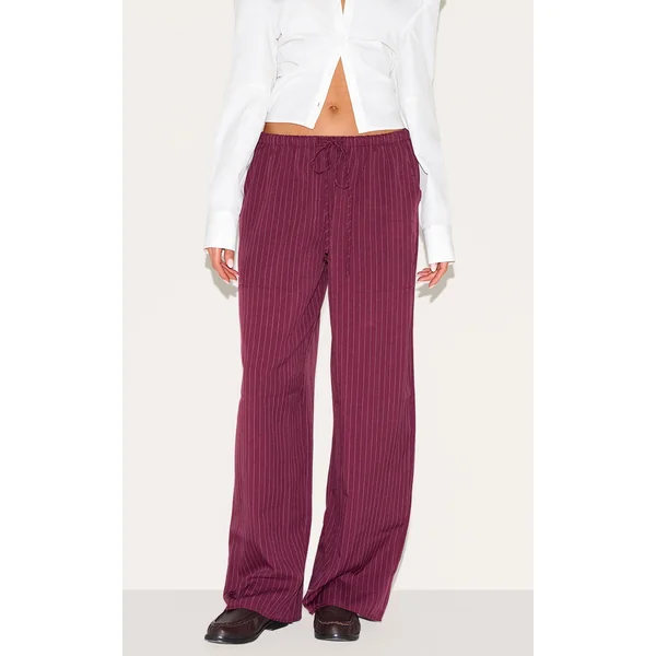 Plum Pinstripe Woven Drawstring Low Rise Relaxed Pants