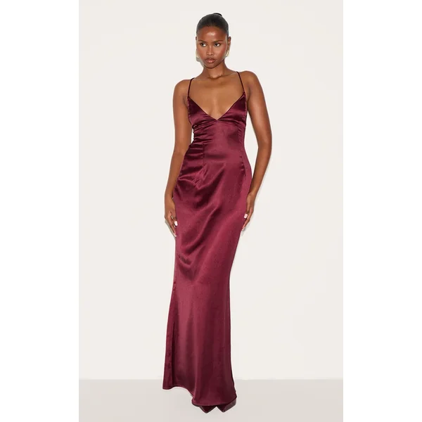 Plum Satin Tie Back Maxi Dress