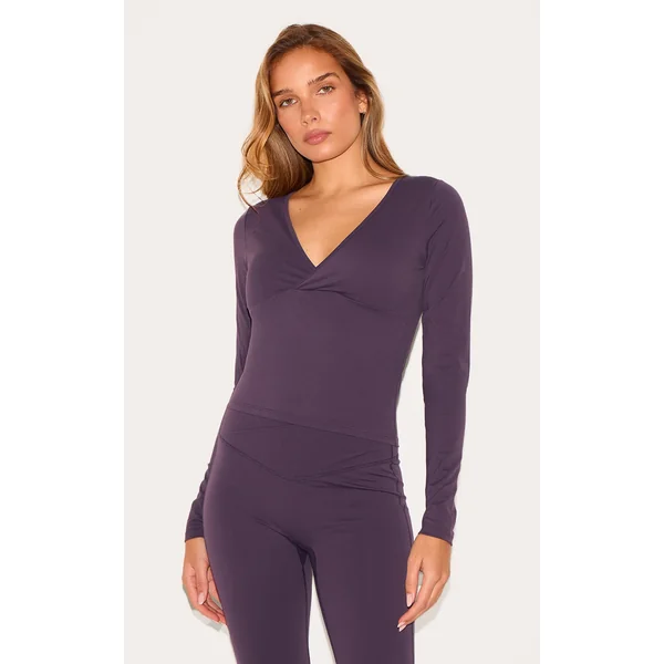Plum Sculpt Crossover Long Sleeve Top
