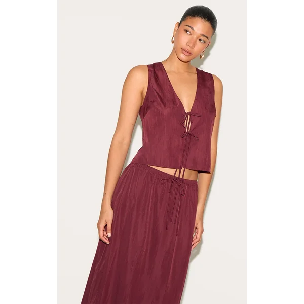 Plum Textured Tie Detail Vest