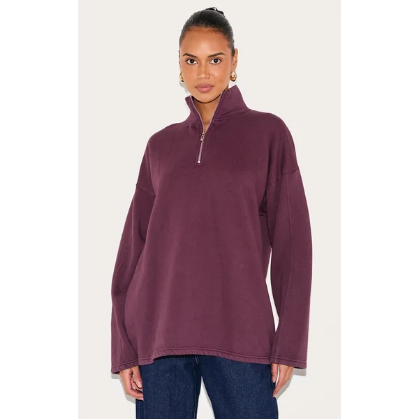 Plum Washed Quarter Zip Sweatshirt