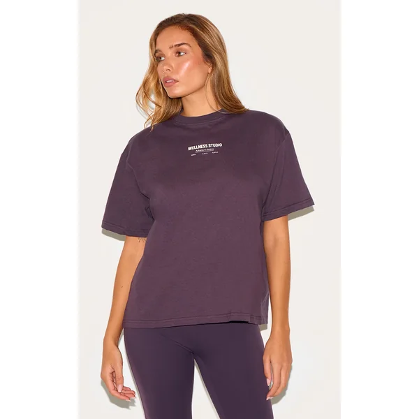 Plum Wellness Printed Boxy Oversized T Shirt
