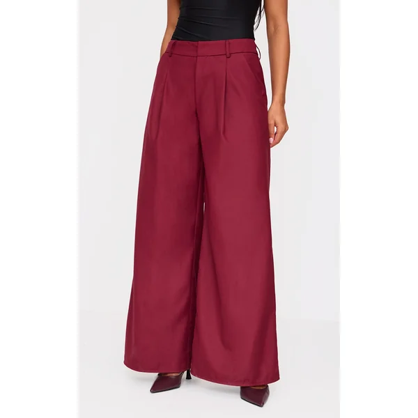 Plum Woven Double Pleat Wide Leg Pants