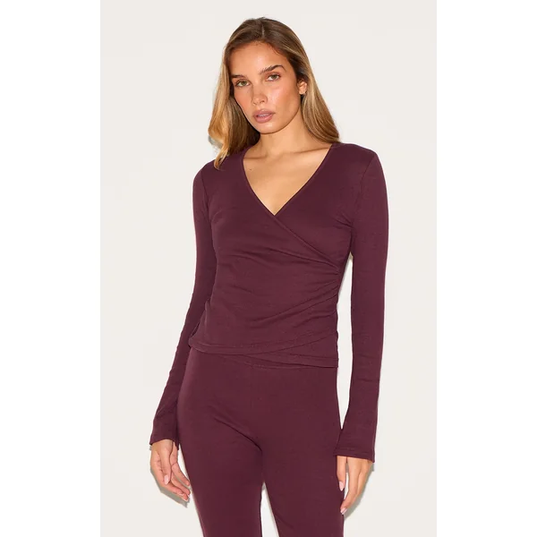 Plum Wrap Ruched Long Top