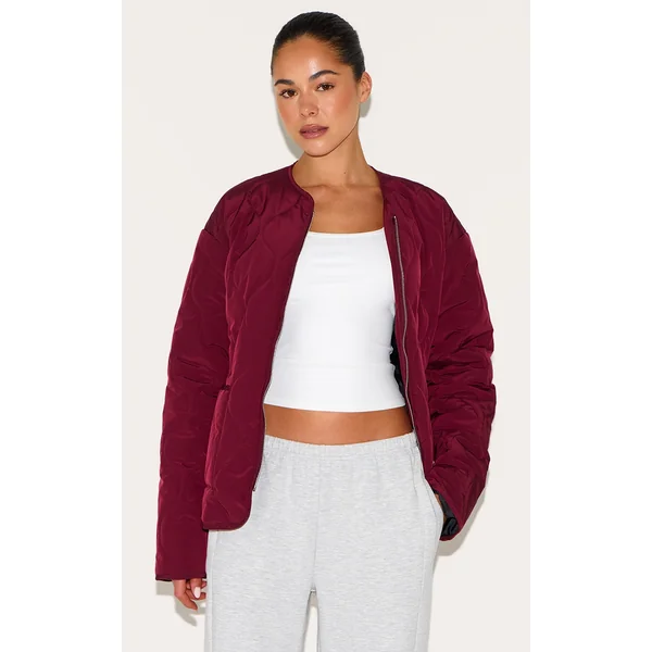 Plum Zip Up Quilted Jacket