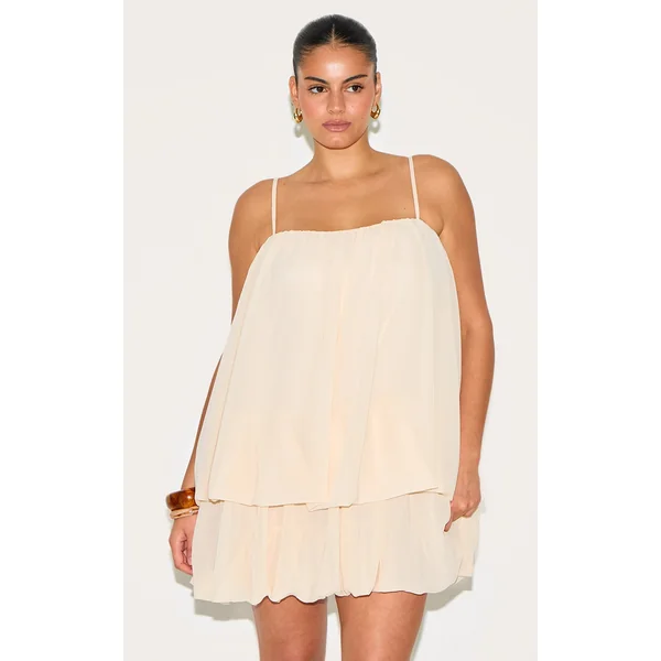 Plus Almond Chiffon Ruched Strappy Shift Dress