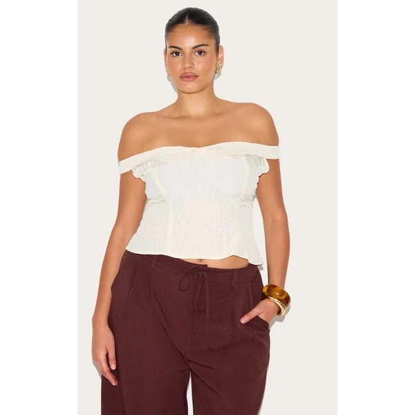 Plus Almond Peach Skin Striped Bardot Long Top