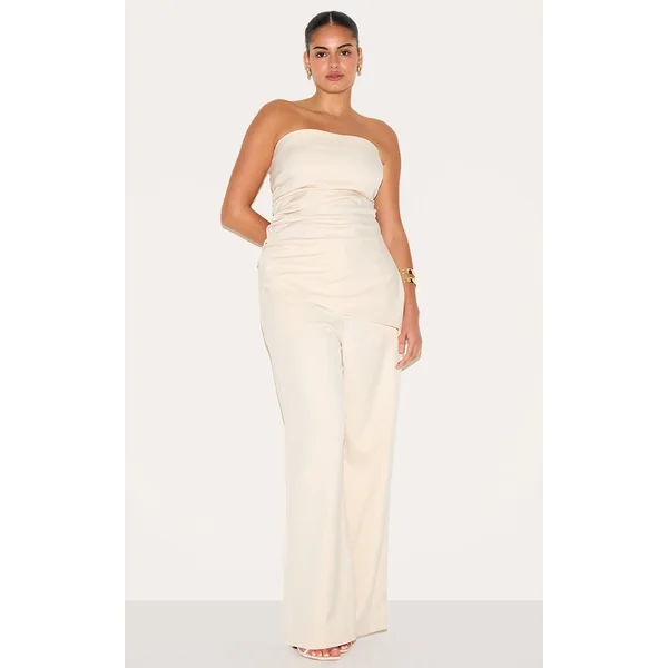 Plus Almond Tailored Woven Wide Leg Pants
