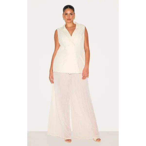 Plus Almond Vest Overlay Chiffon Jumpsuit