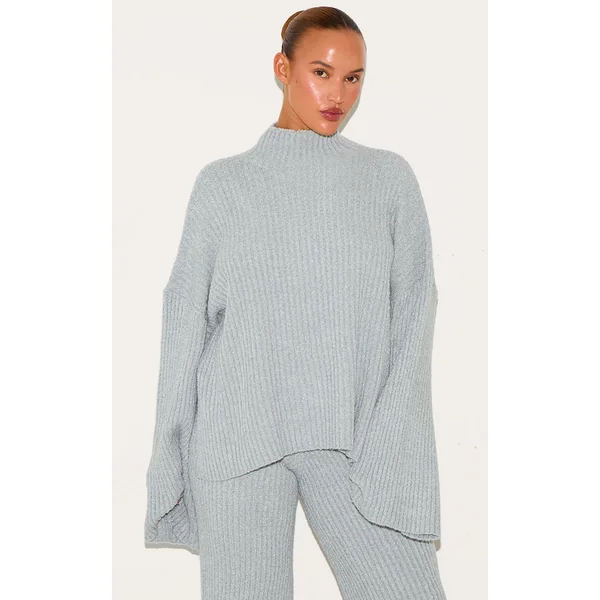 Plus Ash Grey Rib Boucle Knit Oversized Sweater
