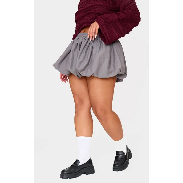 Plus Ash Grey Twill Puffball Mini Skirt